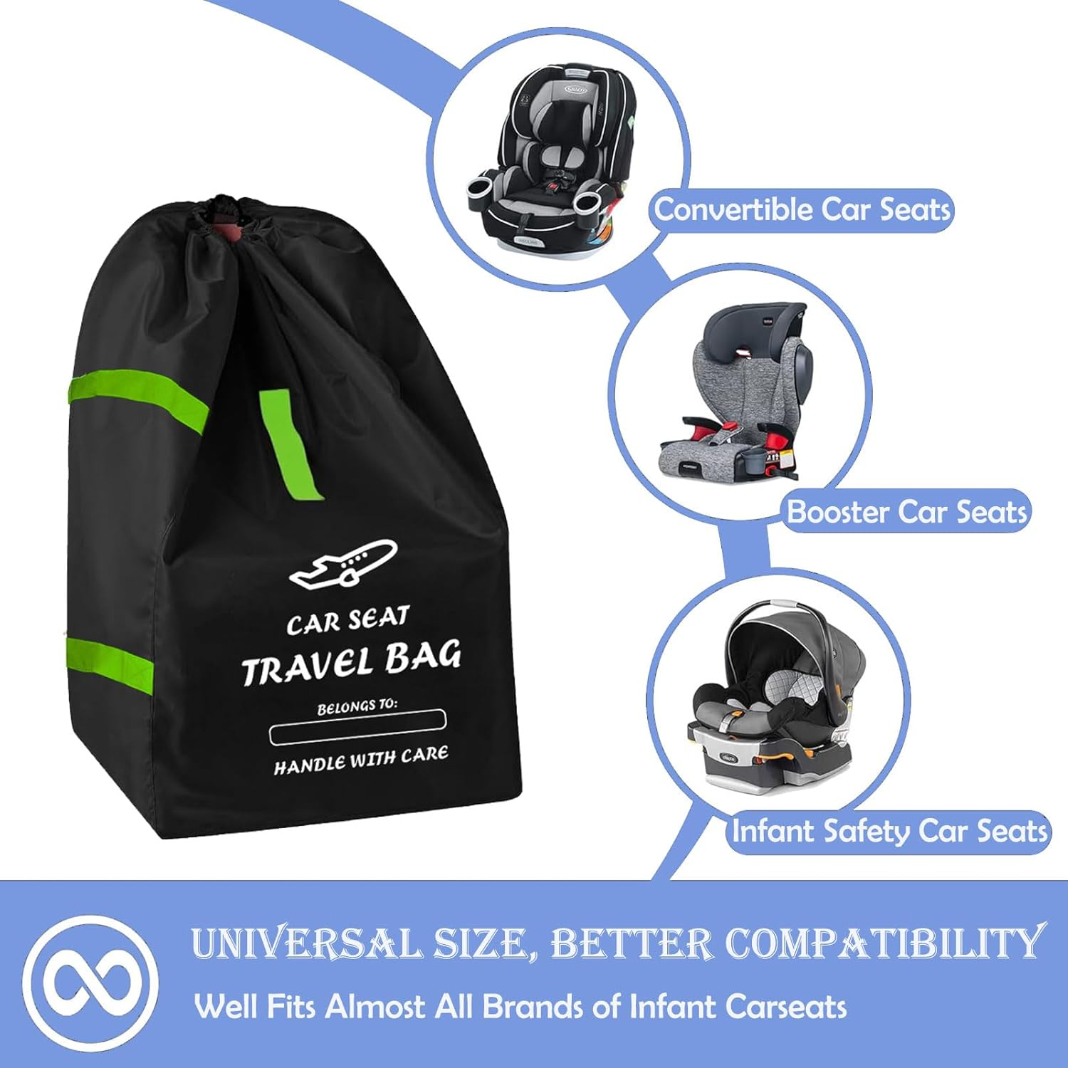 Durable Car Seat Travel Bag for Airplane & Stroller Bag - Large Tear & Water Resistant Gate Check Bag, Fits Convertible Car Seats or Double Strollers, Padded Easy Carry Protector for Air Travel image number 6