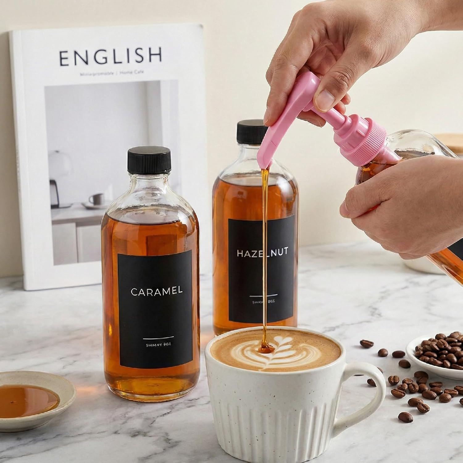 JDFHFGB 4 Pack Syrup Pump Dispenser for Coffee, Non Drip Reusable Dispenser Pumps for Flavoring Syrups, Smoothies, Teas & Snow Cones, Ideal for Home Kitchen Use(750Ml Bottles) image number 3