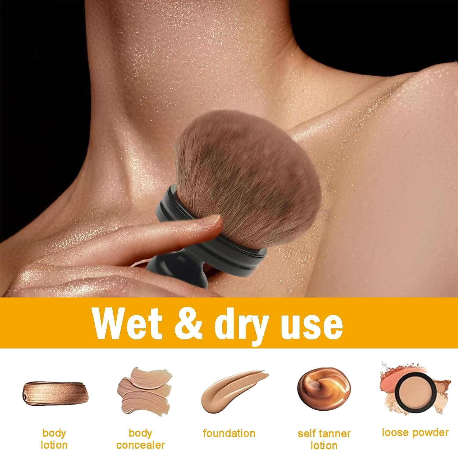 Rylaxzon Extra Large Body Self Tanner Powder Brush, Blush Brush and Makeup Brush - Soft Dense Foundation and Body Brush for Full Coverage, Buffing, Blending and Contouring (Black) image number 3