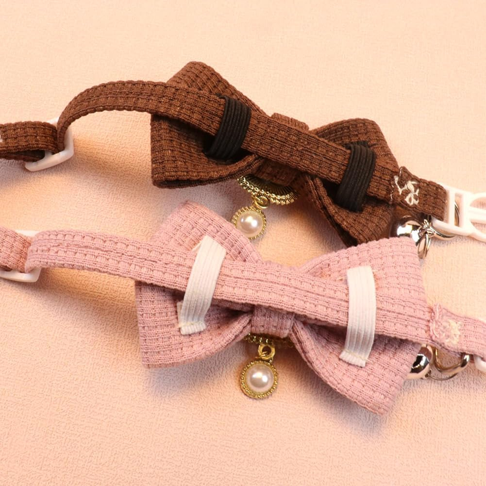 Cat Collar with Bow Vintage Style with Bell, Pearl Pendant, Kitten Collars, Small Dogs, Bow Tie, Collars, Cute Bowknot, Puppy Collars, Adjustable Rabbit Collars image number 1