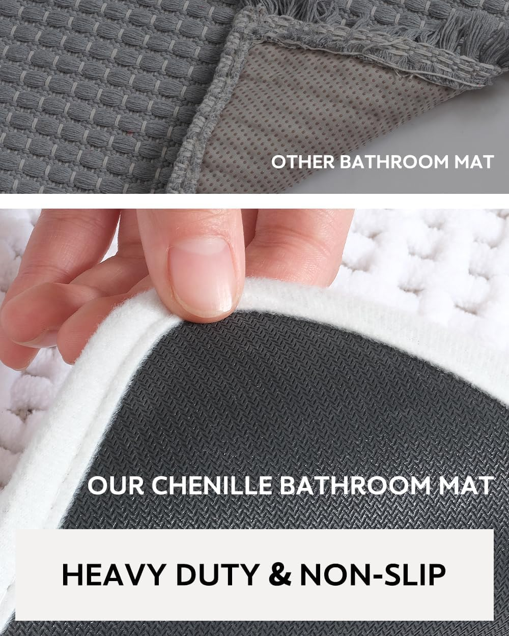 YUTA Chenille Bathroom Mat Rubber Backing Bathroom Rugs Non Slip-Super Absorbent Bath Mats for Bathroom Floor, Shower, Sink, Vanity, 60X90Cm White image number 6