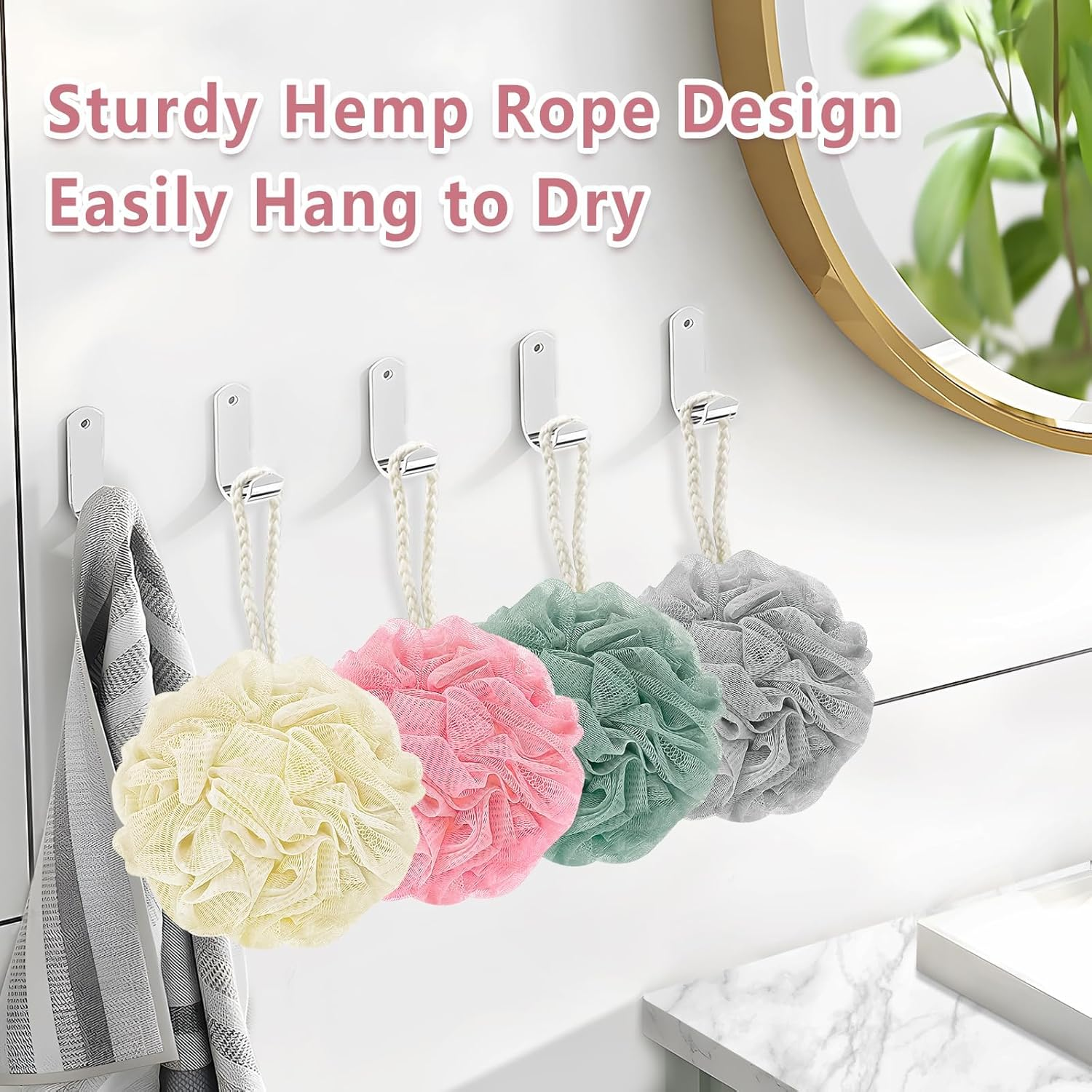 Shower Loofah Bath Sponge, 60G Loofah Exfoliating Body Scrubber, 4 Color Mesh Shower Pouf Balls for Body Wash (Ice Cream) image number 2