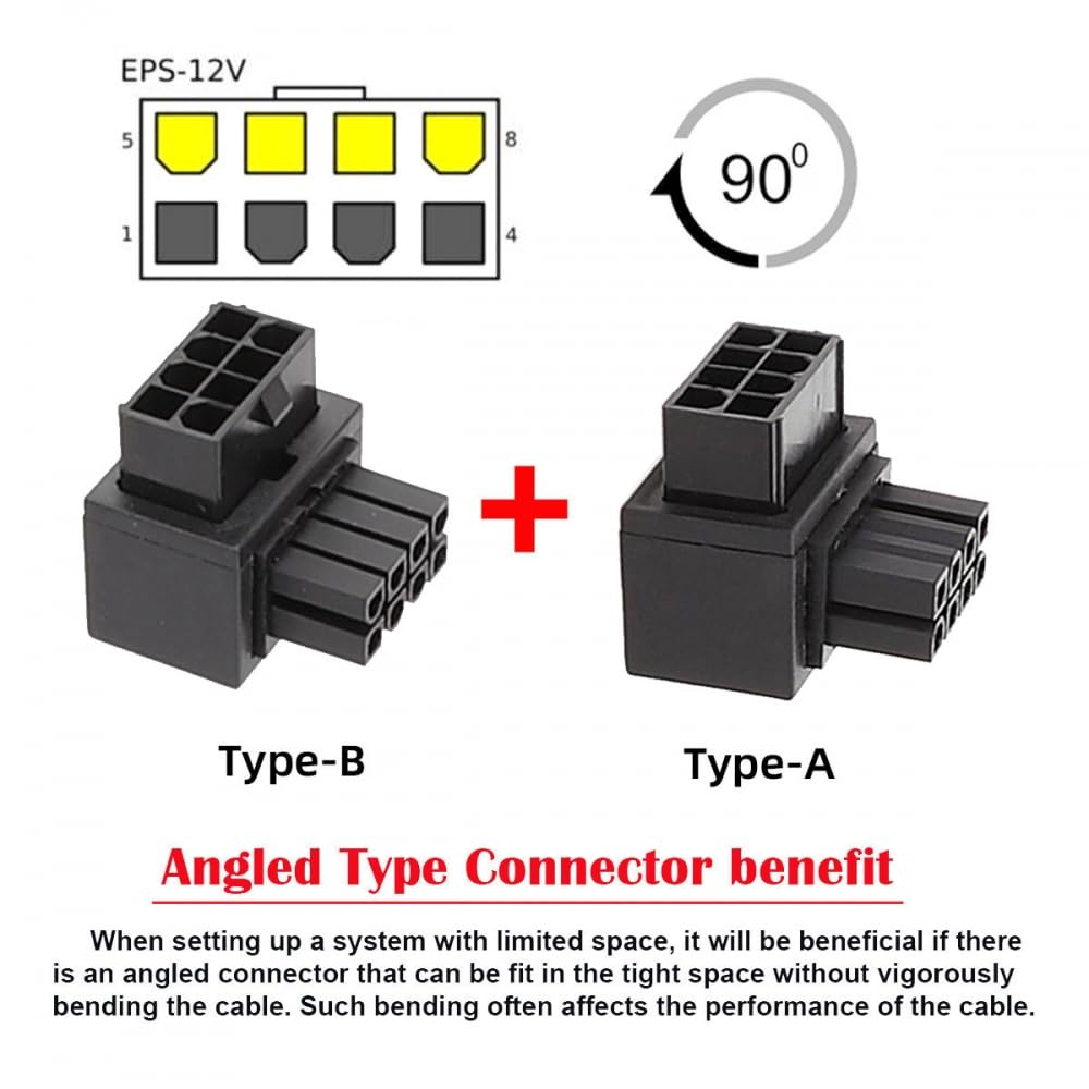 CY Adapter 2Pcs/Lot ATX 8P EPS Male to Female 90 Degree up down Angled Power Header for CPU 12V - 8P-8P For Cpu image number 3