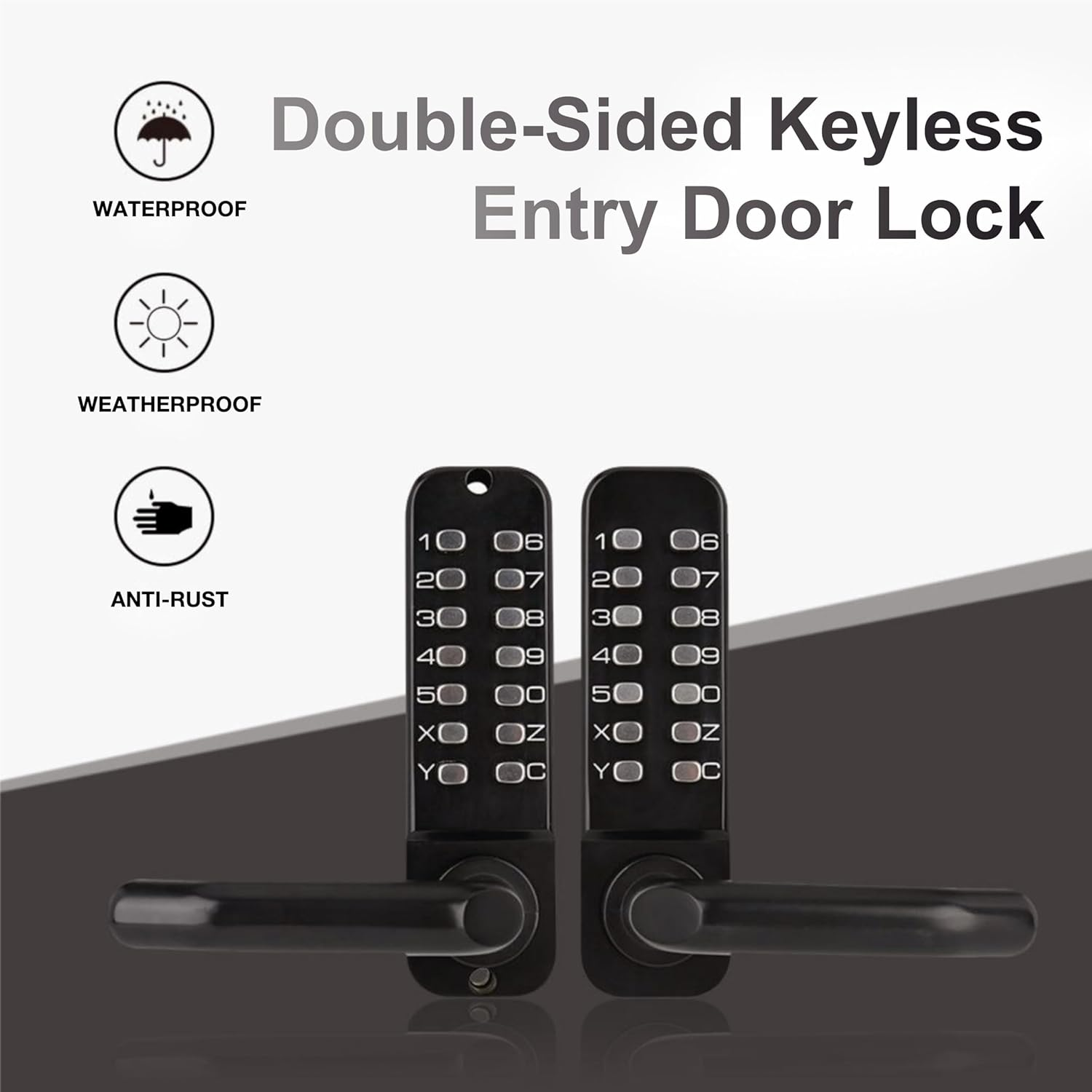 Double Sided Keyless Door Lock, Mechanical Double Sided Keypad Door Lock with Handle, Waterproof Zinc Alloy Gate Lock for Yard, Garden, Garage, Easy to Install (Black) image number 6