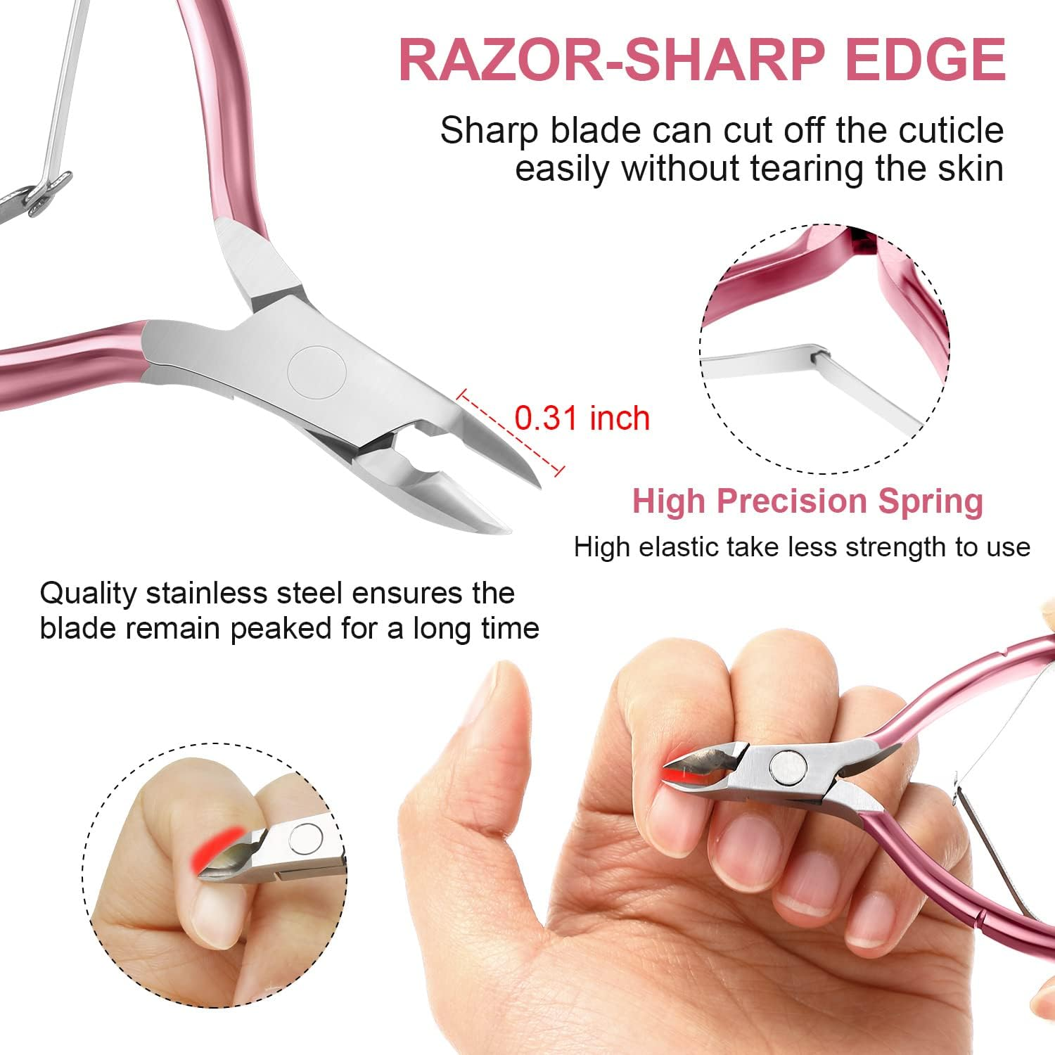 Mudder Acrylic Nail Clippers Kit False Nails Tips Cutter Professional Cuticle Trimmer Nipper Cutter Pusher Remover Stainless Steel Manicure Pedicure Art Tools Set Salon Home(Pink Rose)