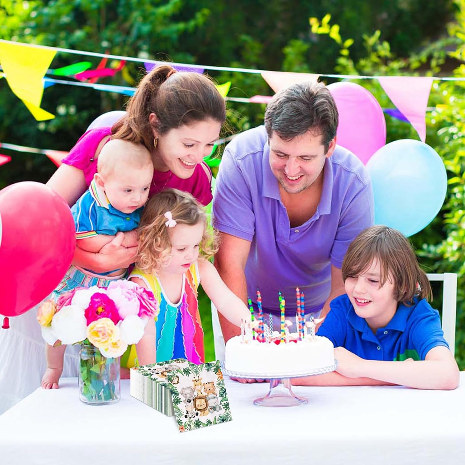 40 Pcs Jungle Animal Napkins,33X33Cm Disposable Dinner Napkins, Animal Paper Napkins for Jungle Safari Zoo Theme Birthday Party Supplies