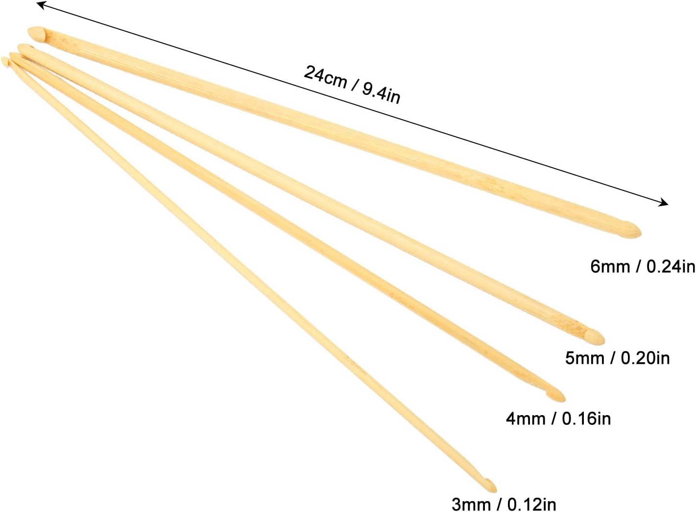 4Pcs 9.4In Long Double Ended Bamboo Tunisian Crochet Hook - Assorted Size anti Slip Knitting Needle for Sewing