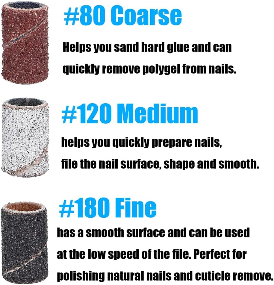 Yakamoz Nail Drill Bits Set, 10Pcs Tungsten Carbide Nail File Bits & 75Pcs Nail Sanding Bands(#80#120#180 Grits) with Mandrel Bit Gel Acrylic Nails Professional Electric Nail File for Manicure Pedicure. image number 1