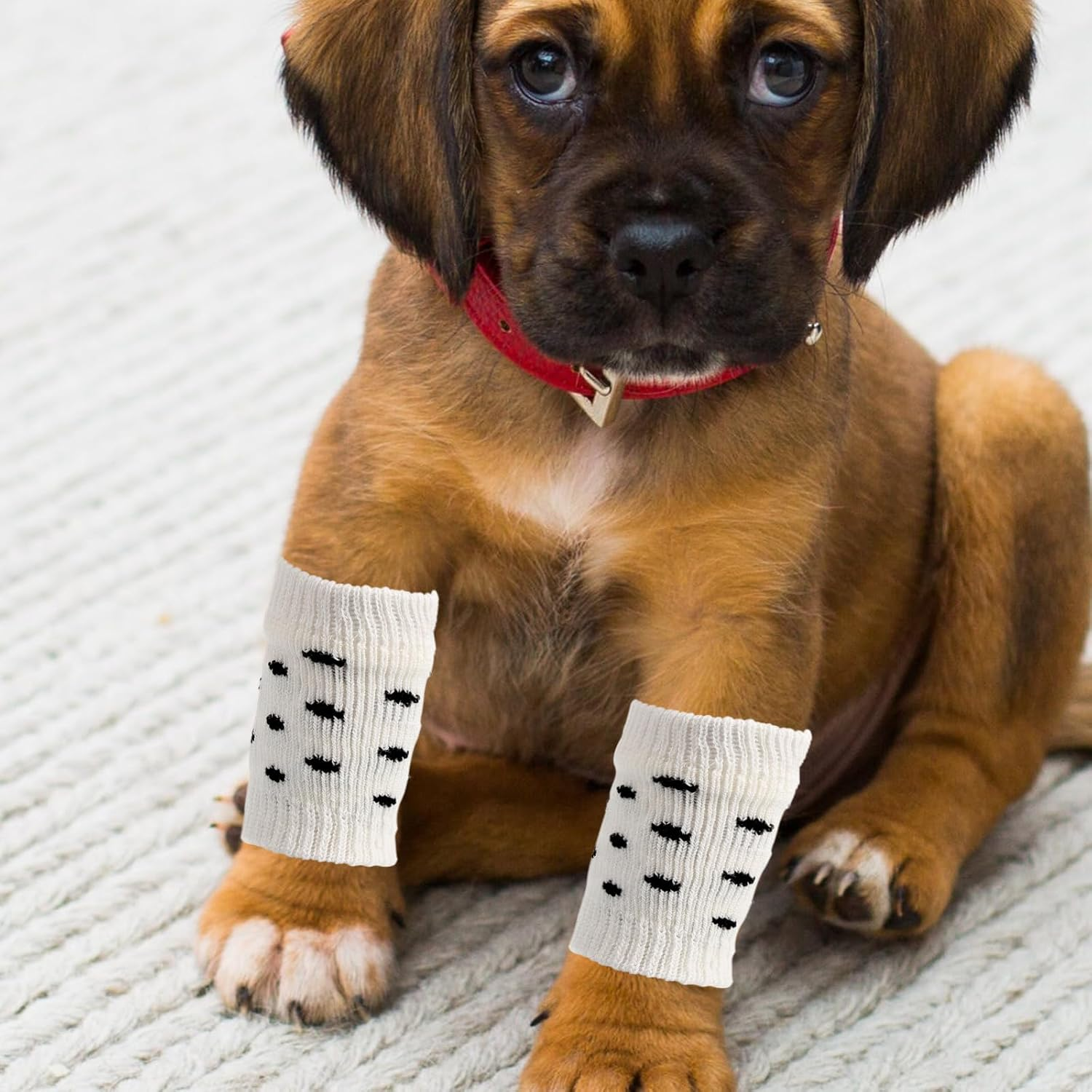 Angoily Pack of 4 Pet Socks Warm Socks Puppy Knee Pads Joint Protection for Dogs Leg Protectors for Dogs Leg Sleeves for Pets Dog Leggings Dog Warmer Cotton White Boots image number 3