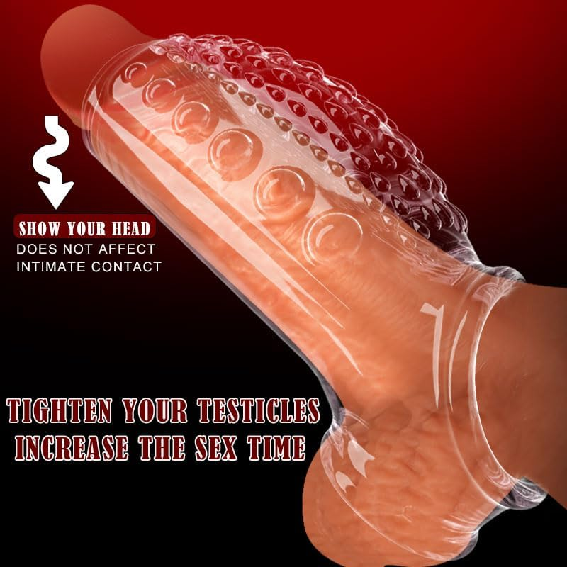 Penis Sleeve Cock Ring Extender Cock Enlarger Condom Sheath Delay Ejaculation Toys Men Couple,Clitoral Stimulation Sex Toys for Men（Transparent） image number 5