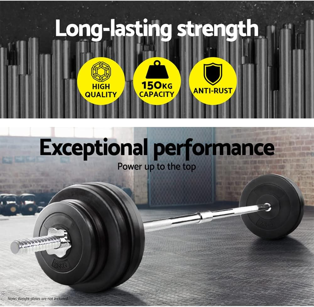 Everfit Barbell Bar, 168Cm Length Fitness Barbells Weight Plates Hand Weights Home Gym Exercise Equipment Workout Sets, with Collars 150Kg Capacity Silver