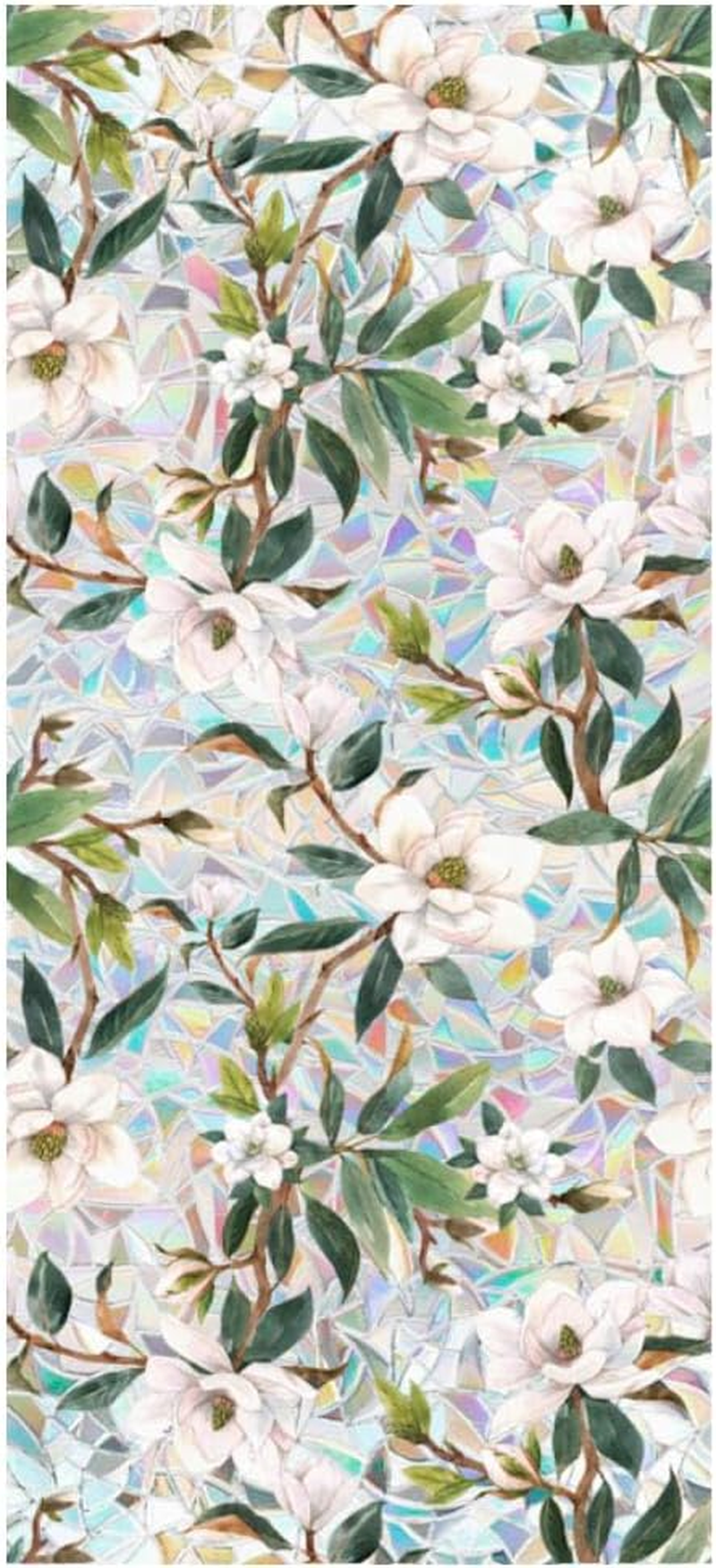 JOONOR Retro Gardenia Flowers Window Privacy Film,Gardenia Stained Glass Window Tint for Home,3D Rainbow Static Cling Sticker for Bathroom Living Room Glass Door,16.93 X 39.37 Inch