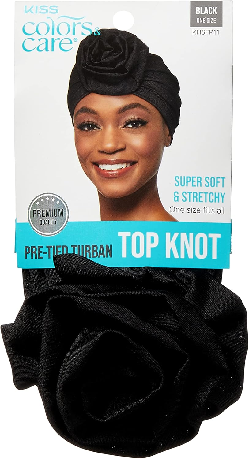 KISS COLORS & CARE Top Knot Pre-Tied Turban - Black - Stylish, Stretchy & Soft for Sleeping, Maximum Hair Protection, Minimizes Breakage, Comfortable for All Types of Hair image number 5