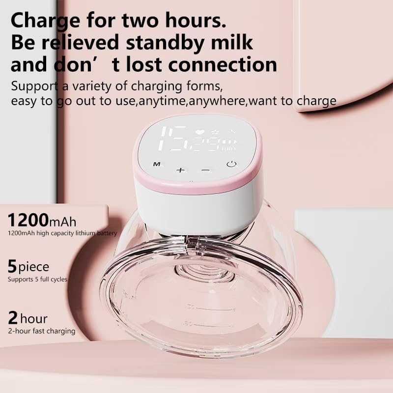 Breast Pump Hands-Free, Wearable & Portable Pump with Soft Doublefit Flange 24Mm, 3 Modes & 9 Levels Electric Breast Pump Portable for Easy Pumping, Smart Display (Pink, 2 Count) image number 3
