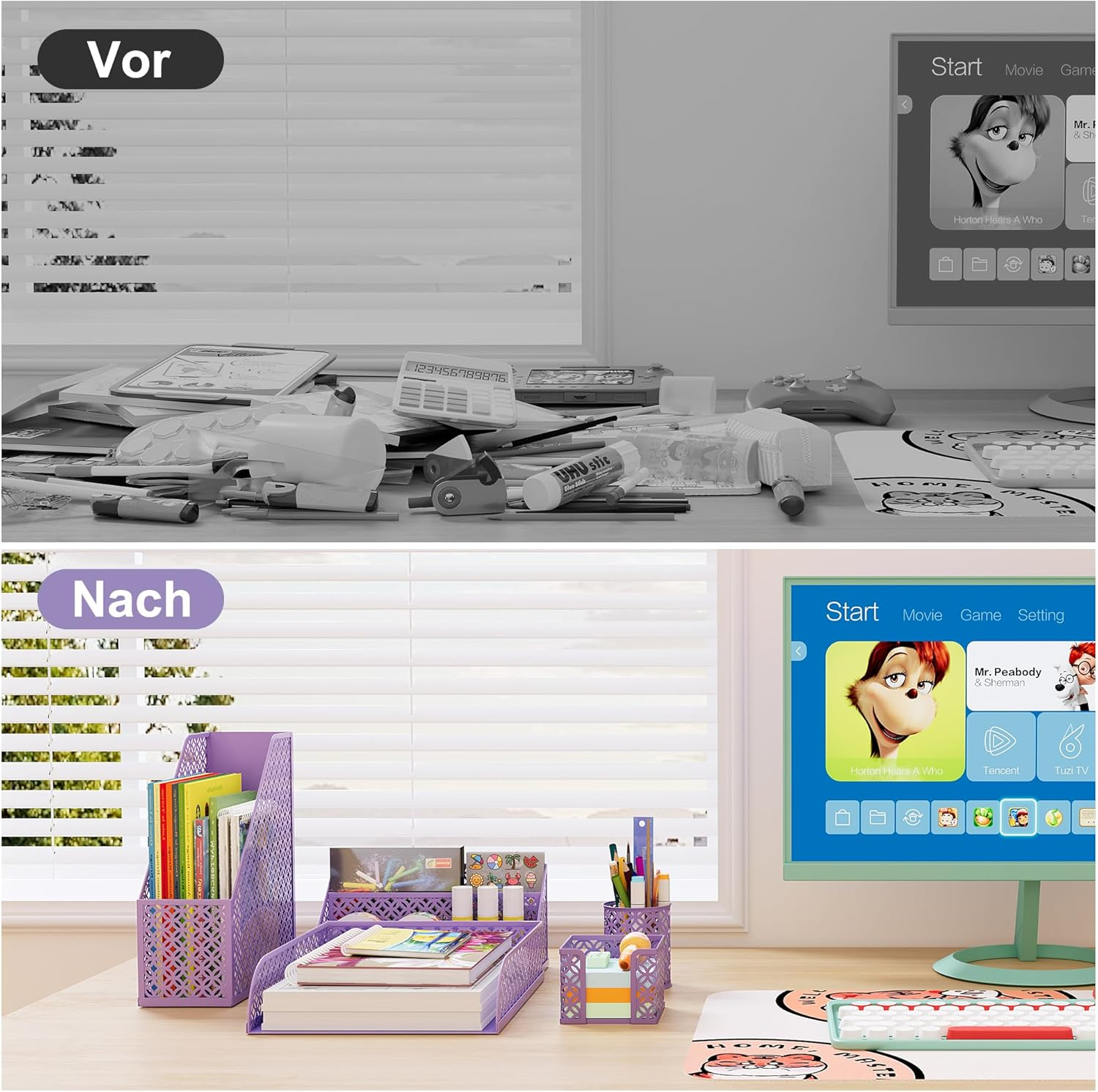 Solinxe Desk Organiser Set Made of Metal - Document Tray A4 Paper Letter Tray Pen Holder Letter Holder and Sticky Note Holder, Purple - Purple image number 4