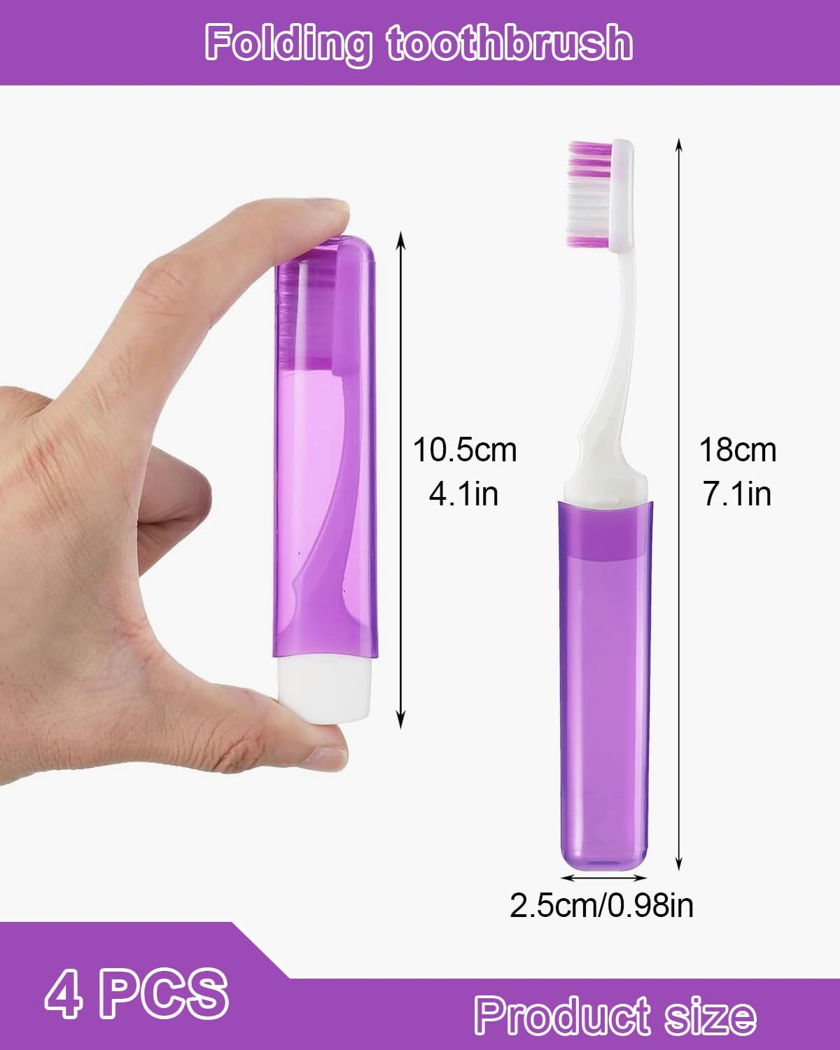 Pack of 4 Portable Travel Toothbrushes, Foldable Soft Toothbrush, Portable Travel Manual Toothbrushes for Adults, for Camping, School, Business Travel, Hiking image number 2
