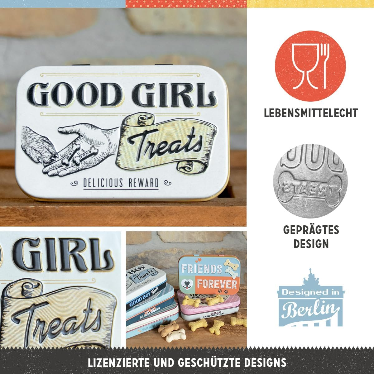 Nostalgic-Art Retro Good Girl Treats - Gift Idea for Dog Owners, Dog Treat Tin, Vintage Design, 6 X 9.5 X 2 Cm