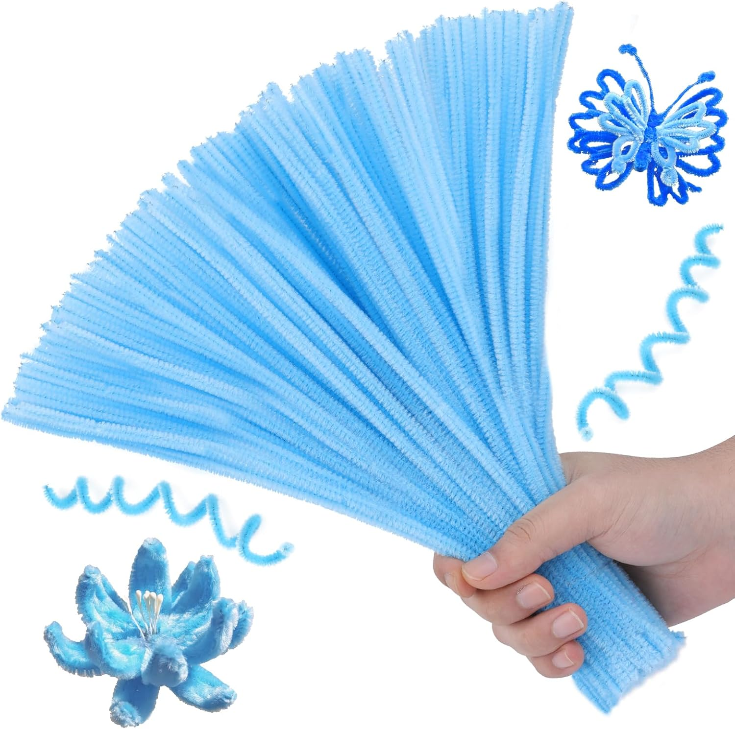 Pipe Cleaners, 100PCS Pipe Cleaners Craft Supplies, Light Blue Pipe Cleaners Bulk Fuzzy Sticks for DIY Art and Craft Projects Home Christmas Decoration image number 4