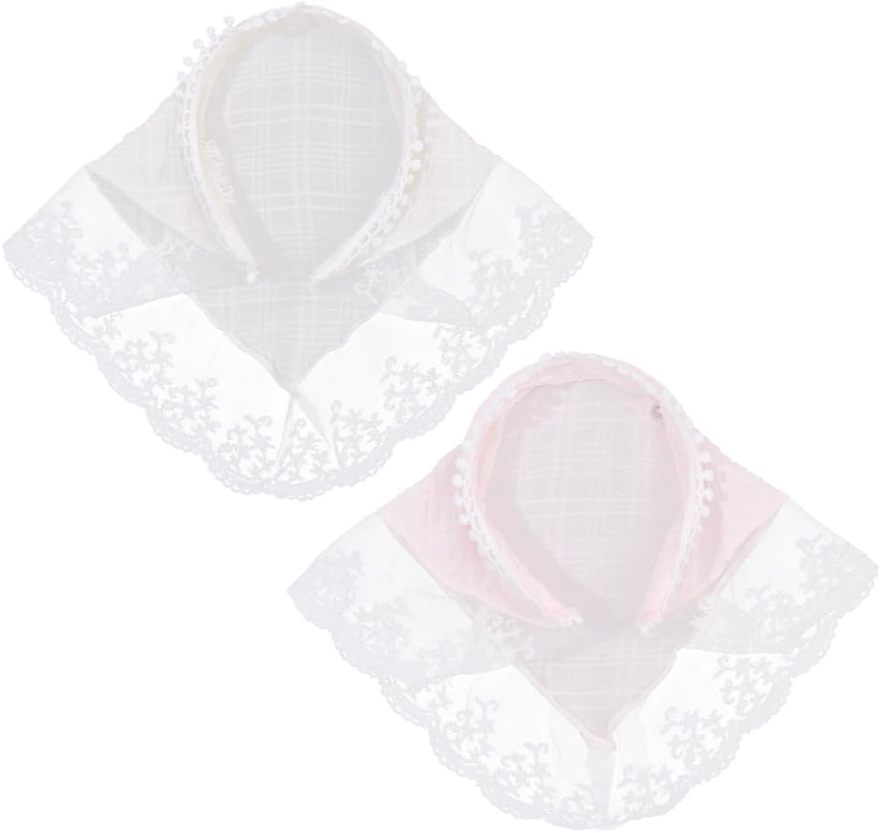 CABODYALS 2 Pieces 2 Colours Lace Hair Bandana Boho French White Pink Vintage Cute Soft Headscarf Non-Slip Summer Scarf Headscarf for Women Bridal Wedding Party Styling Dress Accessories image number 1