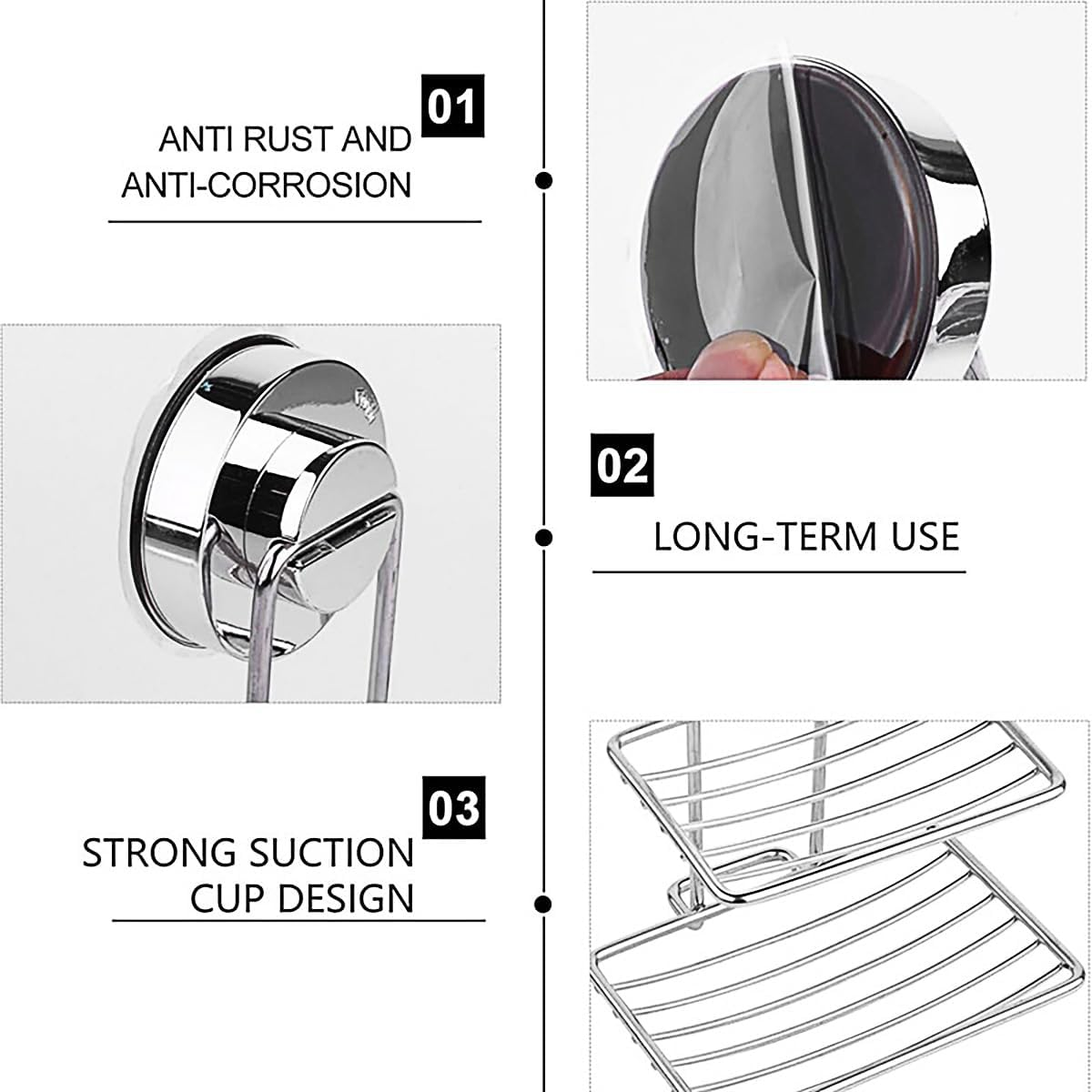 AIMALL Stainless Steel Shower Soap Holder with Suction Cup Wall Mounted Bathroom Rack Basket No-Drill Quick Drain Single or Double Layer Storage 5.1X4.5X3.1 Inch image number 5