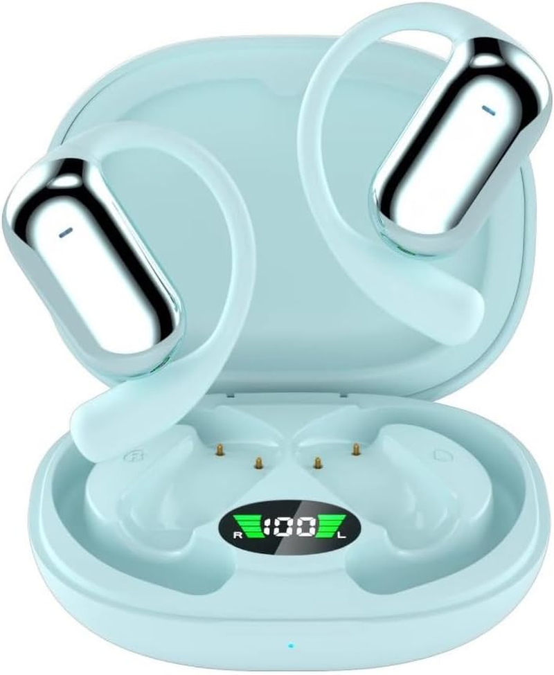 Air Line Headphones, Bluetooth 5.4, Clear Conversations, Single Sided/Dual Sided Automatic Pairing, Large Charging Case - Ideal for Sports, Commuting and Gaming (White)