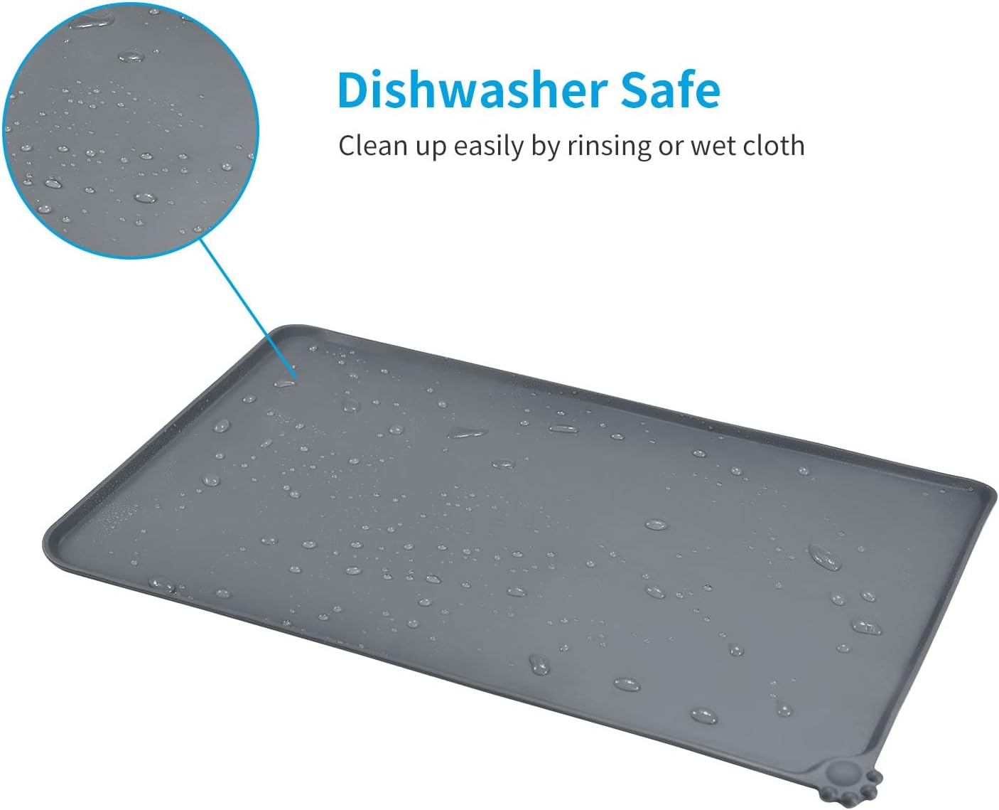 AUDWUD Silicone Waterproof Dog Cat Pet Feeding Mats,Anti-Slip Pet Bowl Mats,Fda Grade Pet Feeding Mat (M, Grey) image number 1