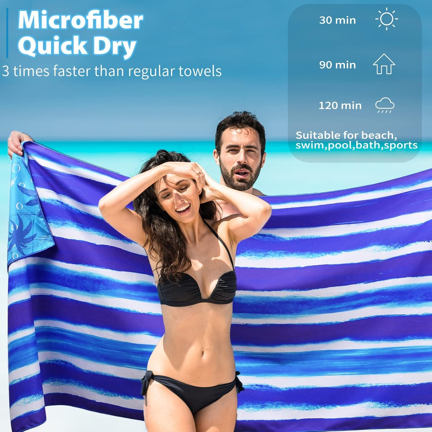 2 Pack Microfiber Lightweight Thin Beach Towel 180X80Cm Extra Large Sand Free Towels for Adult Quick Dry Travel Beach Accessories Vacation Essential Gift image number 2