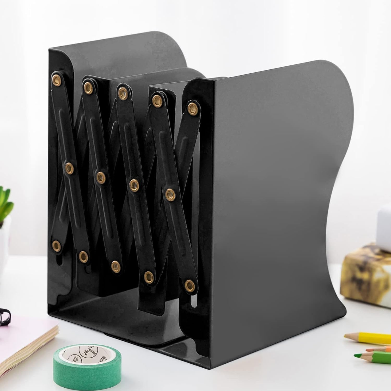 Bookend, Adjustable Bookends, Metal Bookends, Expandable Book End, Non-Skid Heavy Duty Book Stopper, Book End for Shelf Library Home Classroom School Office image number 6