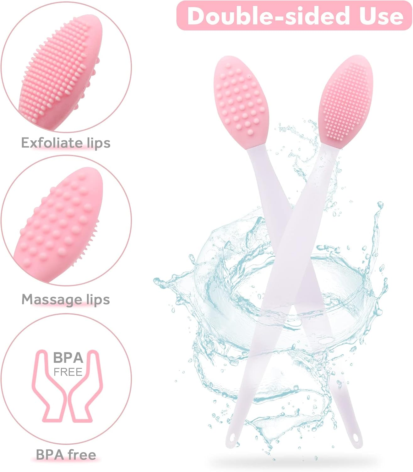 Lip Scrub Tool Silicone Lip Brush Exfoliating Double-Sided Lip Scrubber Tool for a Smoother and Fuller Appearance,Cleaner(3 Colors,3 PCS) image number 3