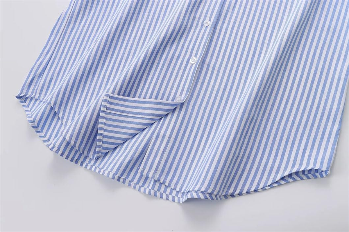 Women'S Striped Shirt Regular Fit Long Sleeve Work Shirt Loose Fit Tunic Tops image number 3