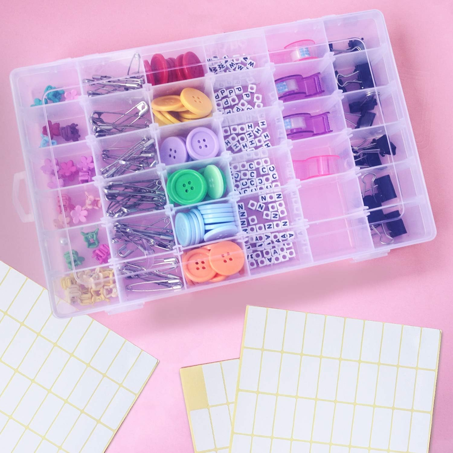 2 Pack 36 Compartment Organizer Box, Plastic Organizer Box with Dividers for Beads Jewelry Crafts Fishing with 5 Sheets Label Sticker image number 5