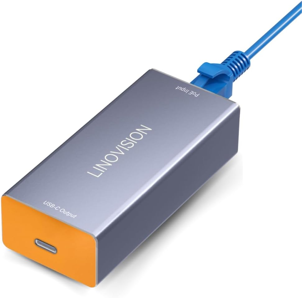 LINOVISION Gigabit 60W POE++ to USB C Converter, Data and Power through One Cable, IEEE802.3 Af/At/Bt POE++ to USB Type C with 5V / 9V / 12V / 15V / 20V Output for Notebook, Echo Hub, Phone, Tablet