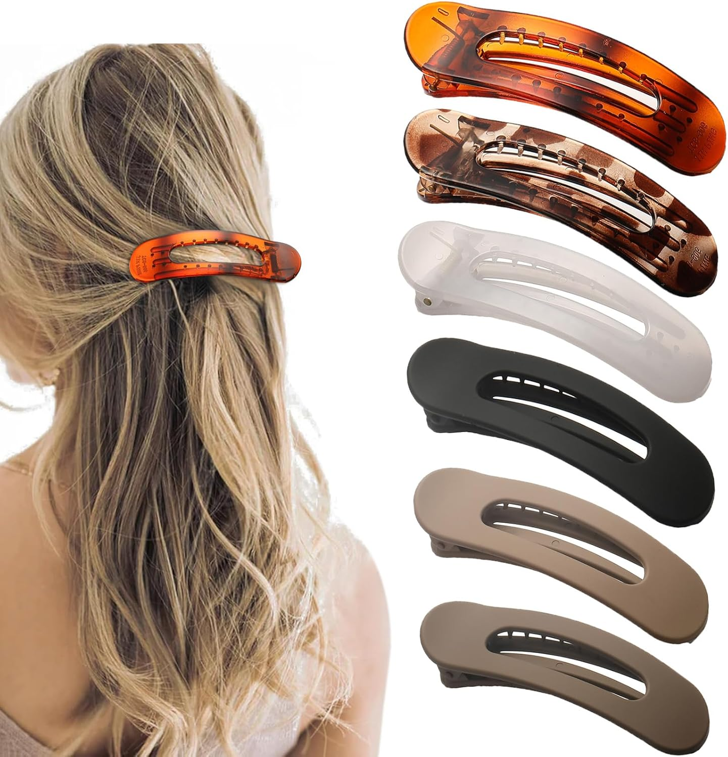 4 PCS Flat Claw Clips, Large Lay Flat Hair Clips for Women Girls, Strong Hold Non-Slip Hair Claws for Thick Thin Hair (Matte 3)