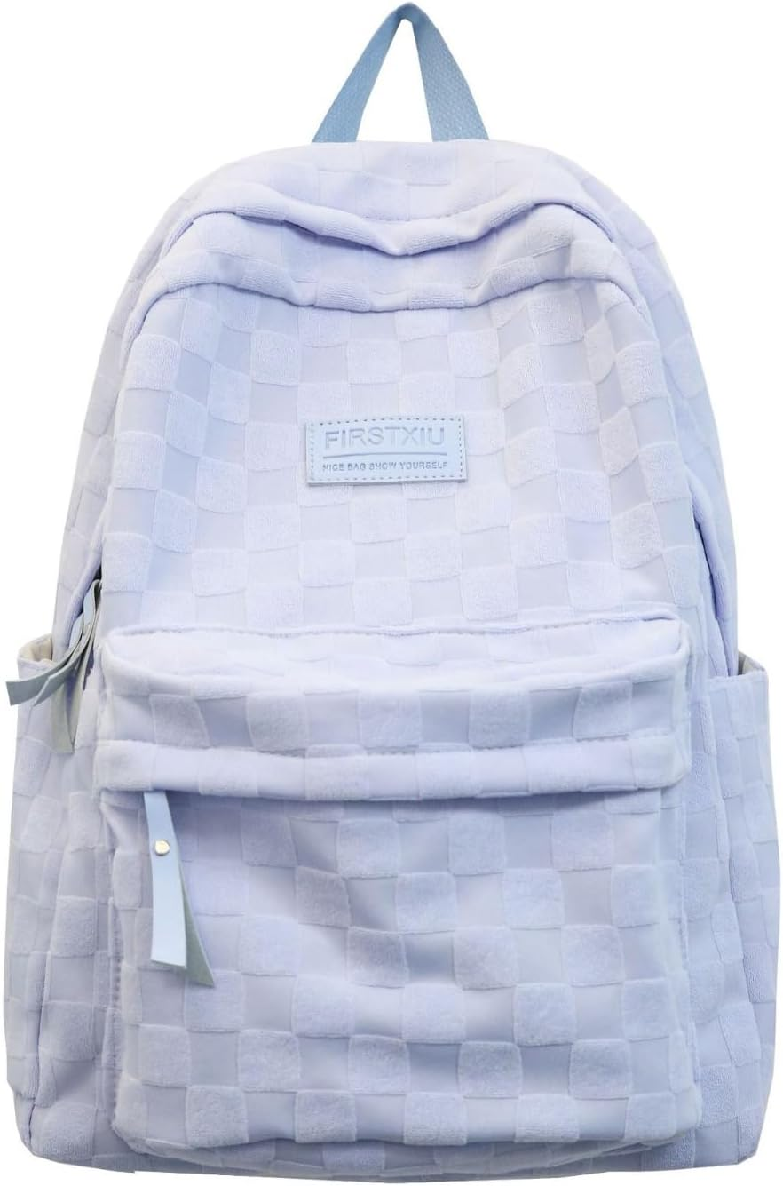 MININAI Aesthetic Checkered Backpack Light Academia Plaid Backpack Cute Preppy Backpack Fit 15.6 Inch Laptop Light Rucksack