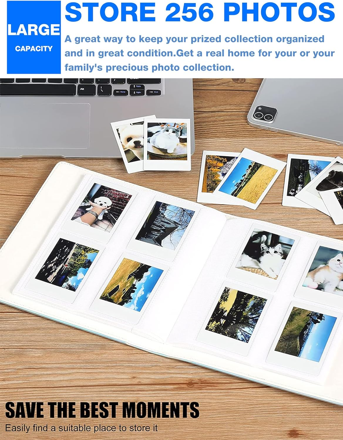 256 Pockets Mini Instant Photo Album, Picture Case for Fujifilm Instax Film 7 8 9 11, PU Leather Photo Wallet Album, Photo Album with 3 Inch Card Binder, Family Albums for Christmas, Wedding (Purple) - Purple image number 3