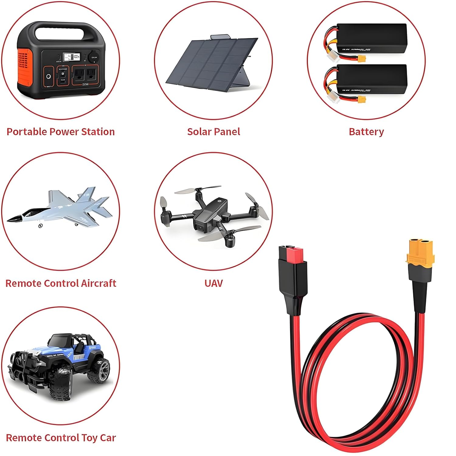 Yeanifeana XT60 to Anderson Adapter Cable 12AWG 2FT, 45A High-Current Female to Anderson Connector for RC Battery, Solar Panel, Portable Power Station, Durable Plug & Play Design image number 4