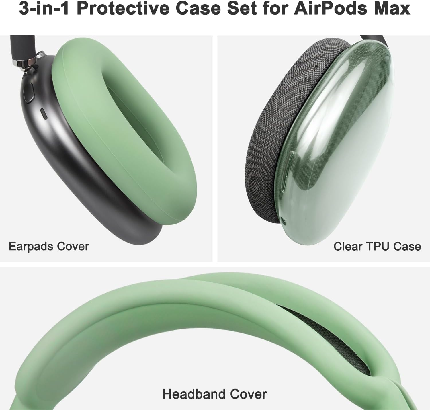 SOULWIT Protective Kit for Airpods Max, Headband Cover + TPU Case Protector + Silicone Ear Pads Cover, Sweatproof Accessory, Easily Washable, Anti-Scratch (Green) image number 3