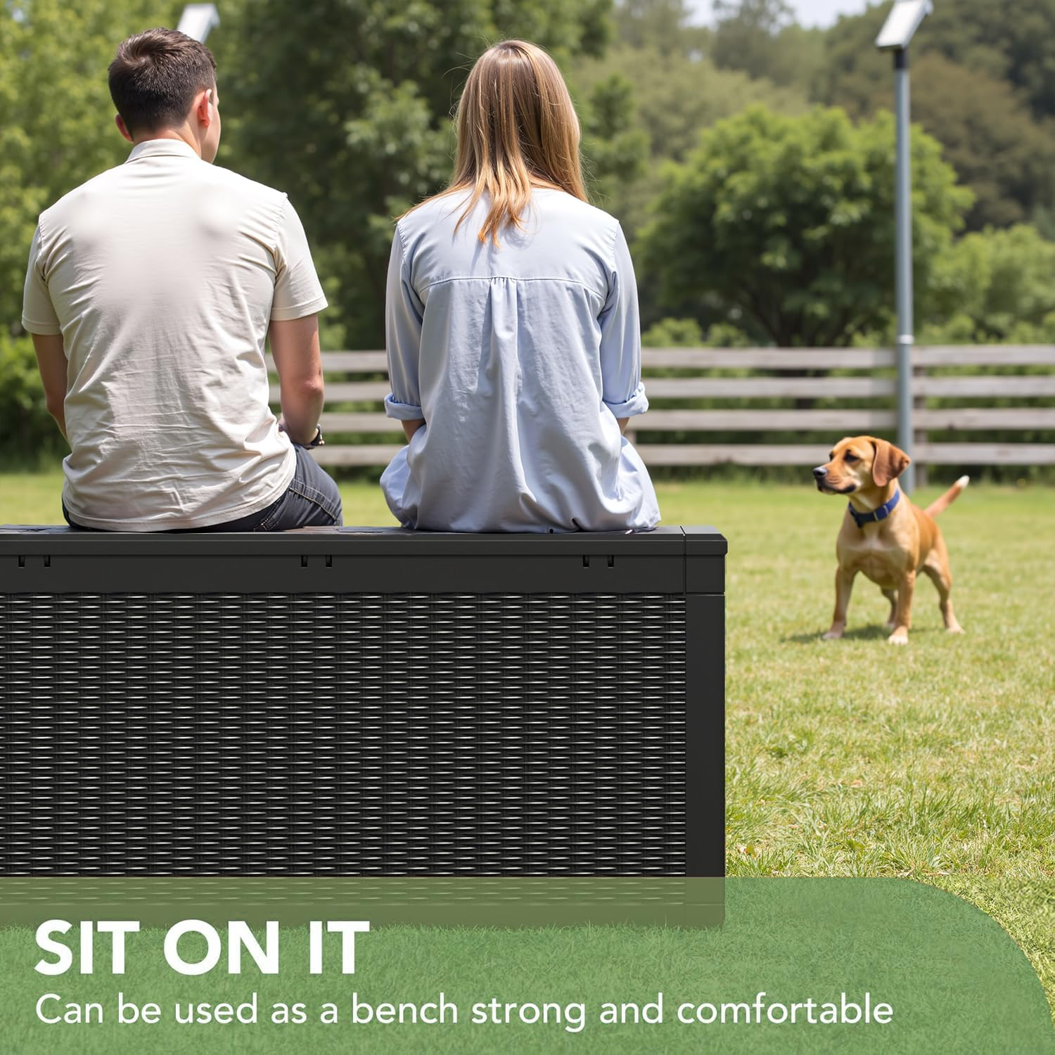 378L Waterproof Resin Storage Box Large Lockable Deck Box for Outdoor Cushions & Garden Tools, Patio Furniture Container, Bench Seating (Black) - Grey image number 4