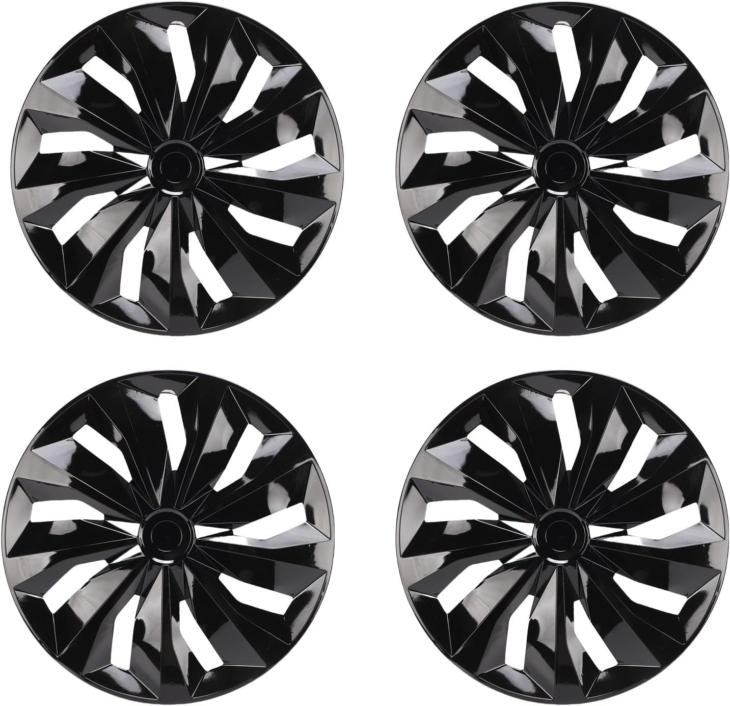 Jiawu 15 Inch Hubcaps Set of 4, Automotive Wheel Tire Covers Accessories, Wheel Hub Caps for Cars, Trucks, SUV, ABS, Quick Installation, Universal Fit on Any 15 Inch Steel Wheel (Black)