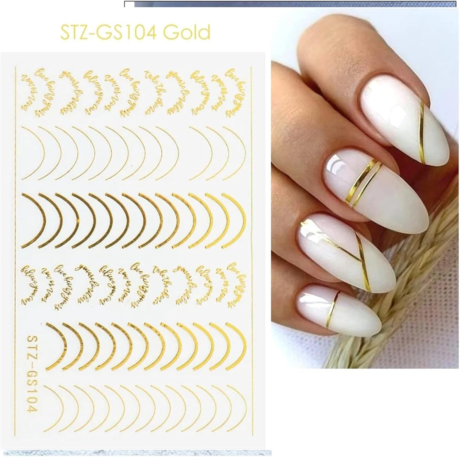 12 Sheets Line Nail Art Stickers, Rose Gold & Silver Metallic Self-Adhesive 3D Curve, Stripe, Wave Decals, French Nail Designs, Nail Art Supplies for Women & Girls image number 1