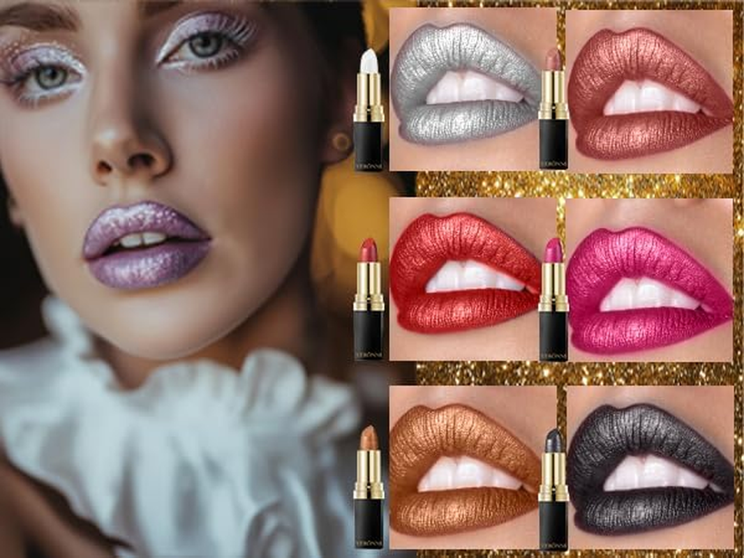 6Pcs Diamond Glitter Lipstick Set, Glitter Metallic Shimmer Lipstick 6 Colors, Non-Stick Sparkling Glitter Matte Lip Stick, Long-Lasting & Waterproof, Shiny Matte Lip Gloss for Women image number 3