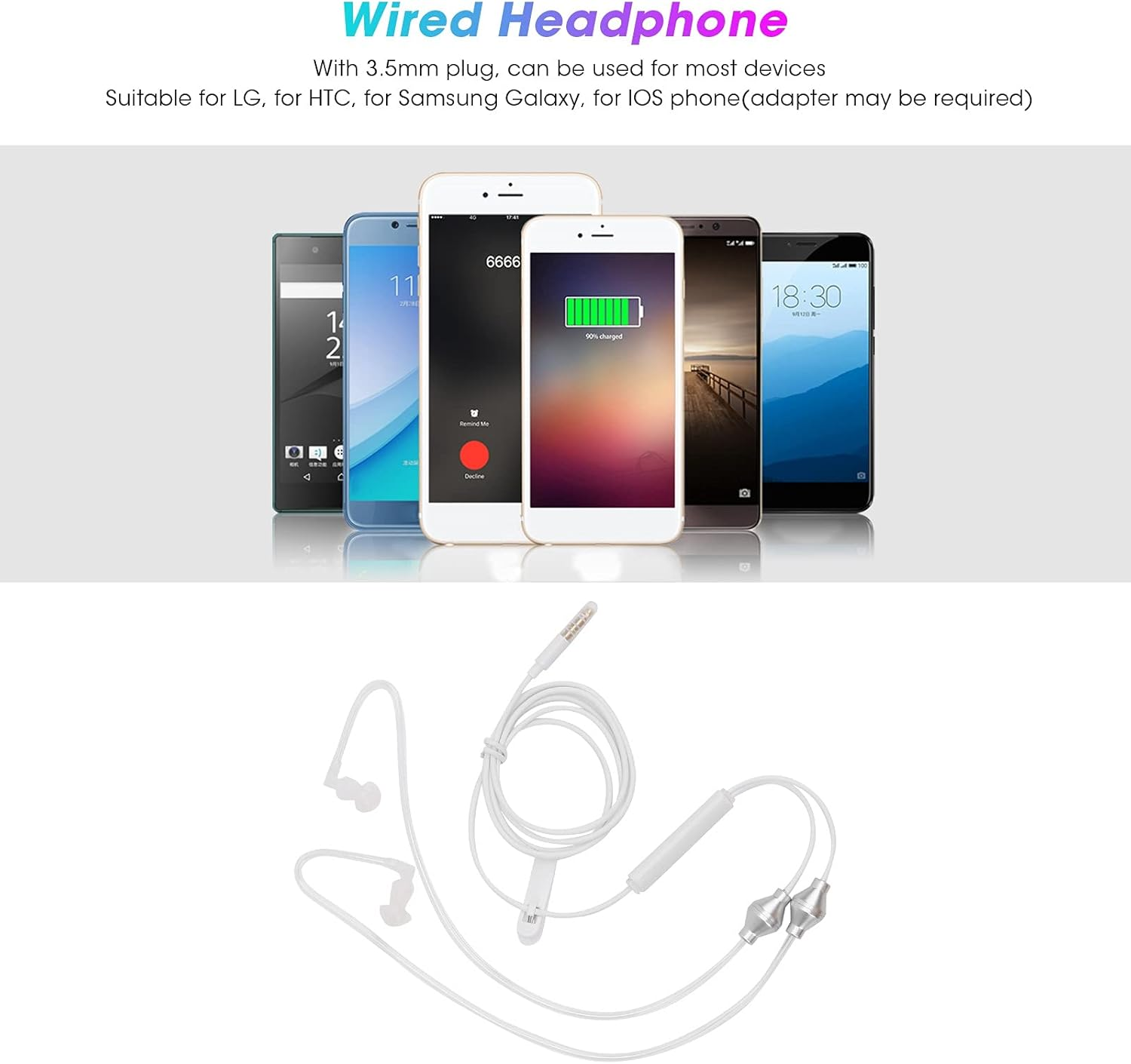 Wired 3.5Mm Headset with Radiation Protection Earbuds Headset Smart Control with Handheld Microphone for a Variety of Android Phones Galaxy Series (White) image number 5