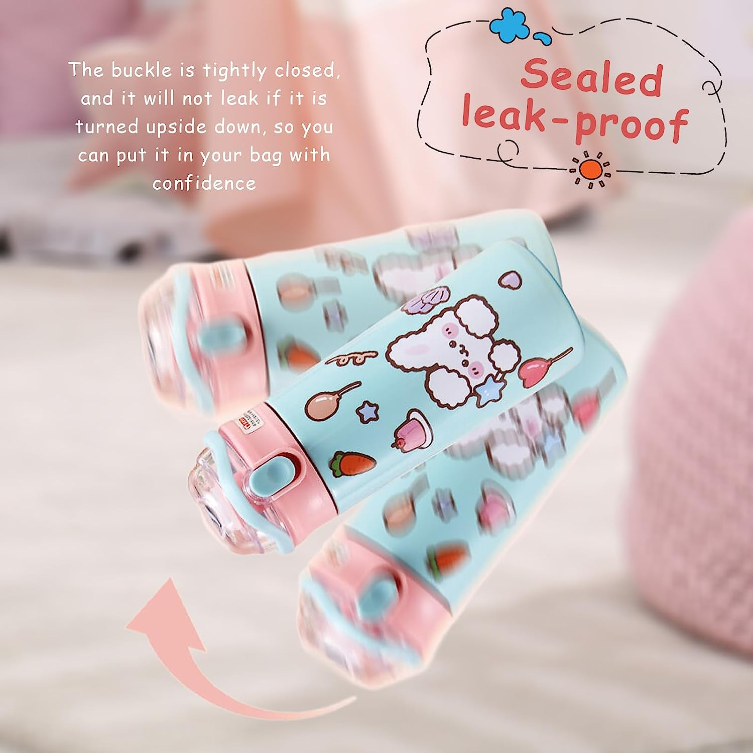 500Ml Kids Water Bottle with One-Click-Open Straw Lid 17Oz, Vacuum Insulated 304 Stainless Steel Water Bottles for School, Leakproof Toddler Water Bottle, BPA Free Sweat & Leak-Proof