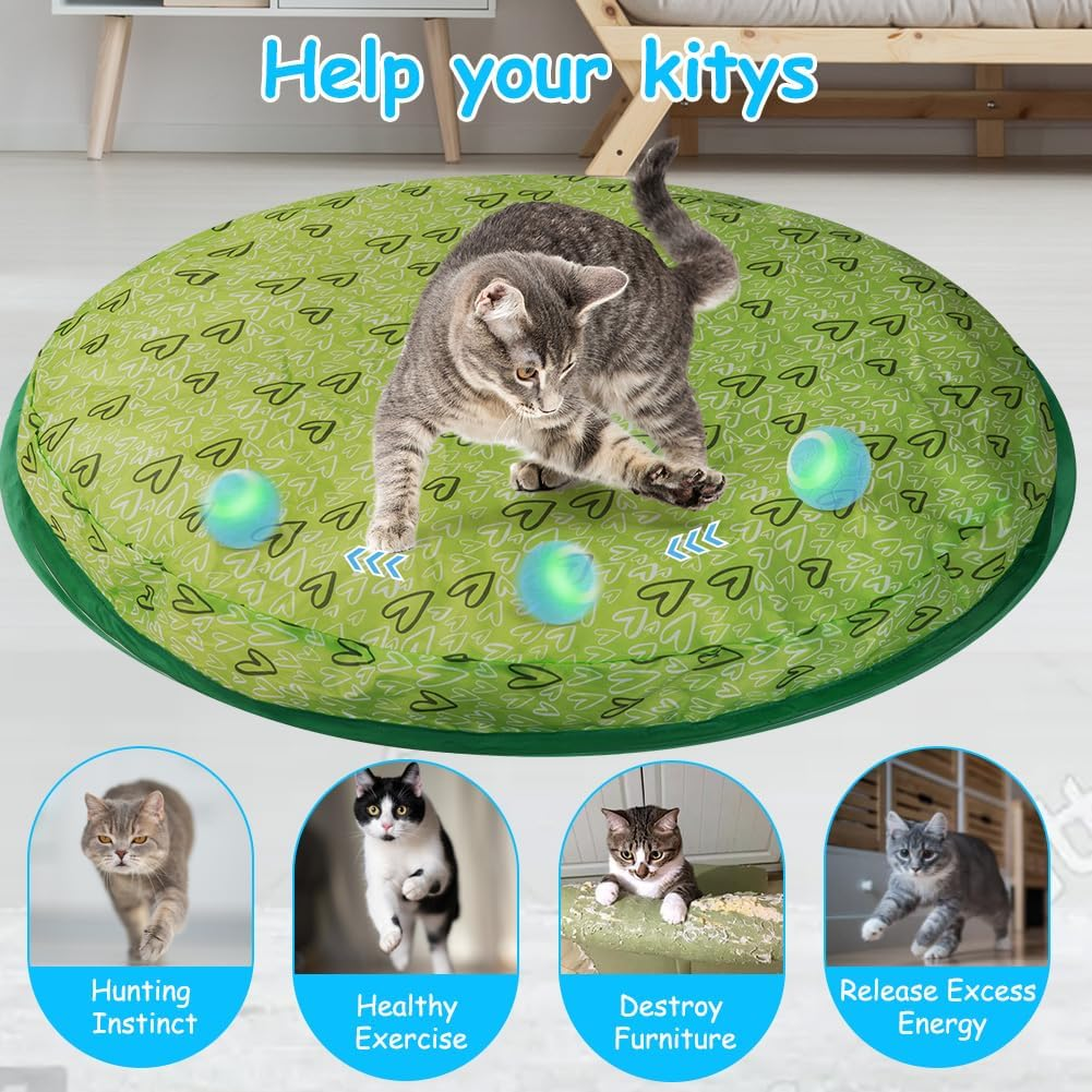 Adiwo Interactive Cat Toys Ball, Intelligent Movable Ball and Hunting Exercise Mat for Indoor Cats, 360&deg; Rotating Automatic Cat Ball Toy with LED Light, Kitten Toys for Stimulate Instinct Chasing