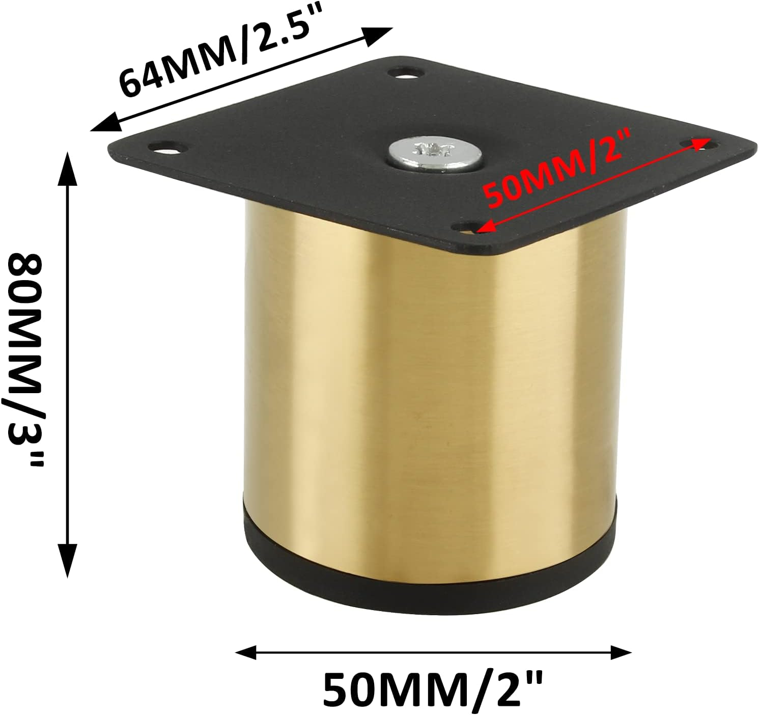 Kyuionty Set of 4 Stainless Steel Furniture Legs 3 Inch / 80 Mm, Gold Cabinet Legs round Kitchen Feet, Metal Replacement Legs for Cabinet Sofa Couch Shelves Table image number 5