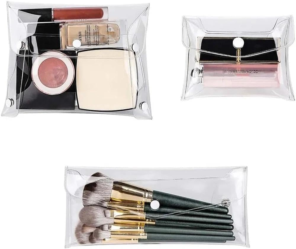 Mini Clear Makeup Bag Small Pouch - Transparent PVC Cosmetic Organizer for Travel, Bathroom Storage, 3 Pcs with Snap Closure, Travel Accessories, Ruibex image number 5