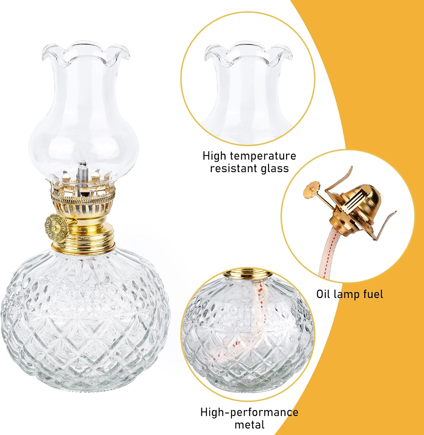 Petroleum Lamp for Indoor Use, Pack of 2, Oil Lamps Made of Glass, Retro Nostalgia, Transparent, Adjustable Brightness, Windproof, Decorative Oil Lamp for Living Room, Emergency Use, Dining Room image number 6