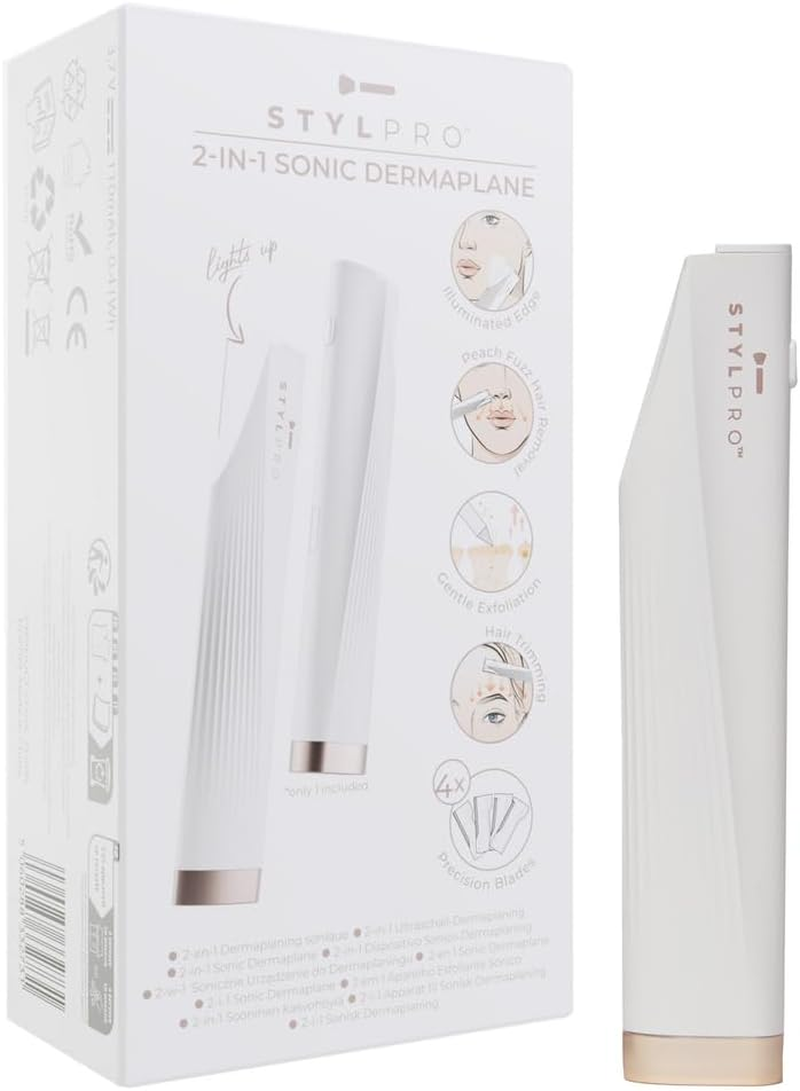 STYLPRO 2 in 1 Sonic Dermaplane & Trimmer: Lighted Edge Rechargeable Cordless Travel Friendly Eyebrow Peach Fluff Bikini Line Pain Free Exfoliation with 3 Vibration Levels image number 1