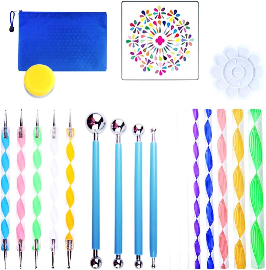 Mandala Dotting Tool Set 21 Pieces with Dotting Pens and Stencil Painting Tools for Mandala Art Blue image number 1