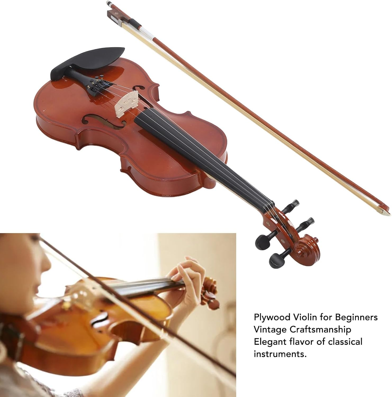 Beginner Violin, Acoustic Violin 4/4 Steel Wire Strings for Music Recording